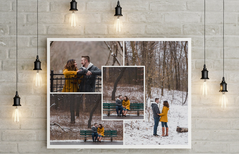 Collage di foto di famiglia su stampa su tela
