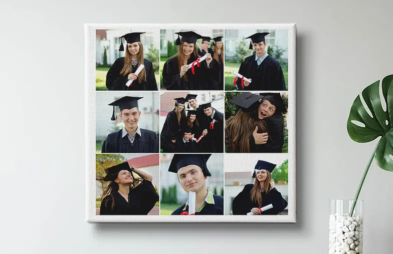 Tela collage fotografico personalizzato di Printerpix|Collage di foto di laurea su stampa su tela|Collage di foto delle vacanze su stampa su tela appesa al muro|Stampa su tela personalizzata da appendere al muro con collage fotografico su misura|Foto di famiglia dal cellulare stampate su tela in formato collage da Printerpix|Grande stampa su tela con collage di foto personalizzato di foto di famiglia