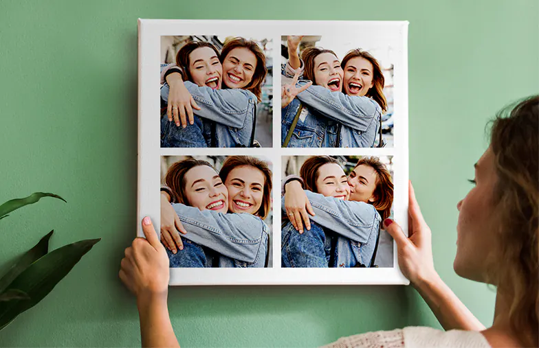 Stampa su tela collage di due amiche felici