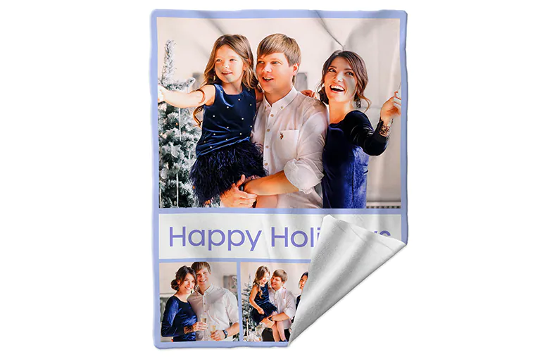 Coperta Fotografica Tocco di Vison da Printerpix|Coperte Personalizzate|Grande coperta fotografica su letto matrimoniale con foto di ragazza|Immagine della coperta fotografica con confronto delle dimensioni|Immagine collage in bianco e nero della coperta fotografica
