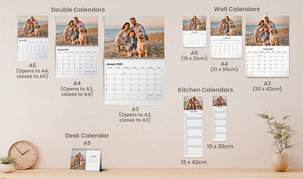 Calendari personalizzati da parete, da scrivania e da cucina A3-A5; con le tue foto. Disponibili in varie dimensioni.