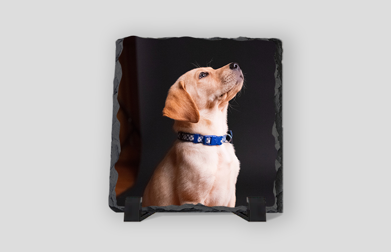 vista laterale dell'ardesia in pietra con bambino, mamma e papà