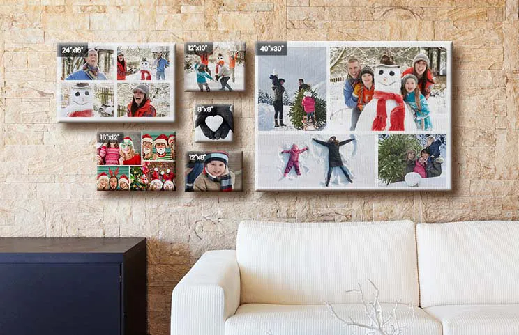 Collage di foto delle vacanze su stampa su tela appesa al muro