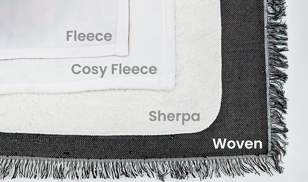 Pile personalizzato, pile accogliente, strati di sherpa e tessuto intrecciato. Coperta di lusso con bordi sfrangiati unici.