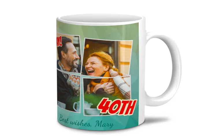 Mamma e bambino che tengono una tazza personalizzata con design a cartone animato di Printerpix con testo per papà