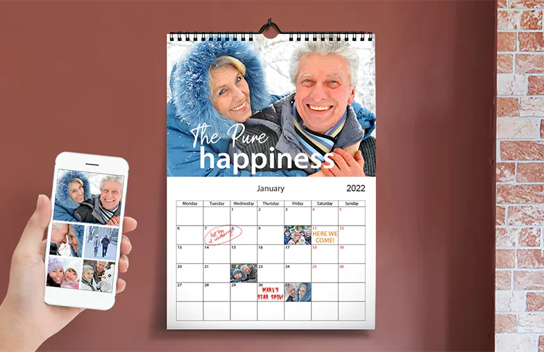 Calendario da parete A3 2020 appeso con design fotografico personalizzato di printerpix