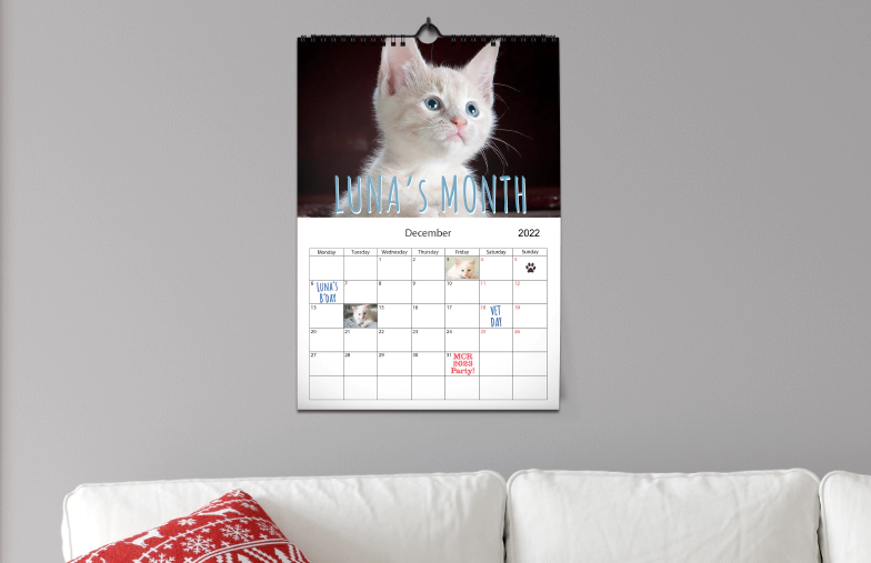 Calendario da parete A3 2020 appeso con design fotografico personalizzato da printerpix
