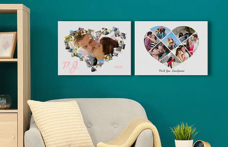 Stampa su tela personalizzata da appendere al muro con collage fotografico personalizzato