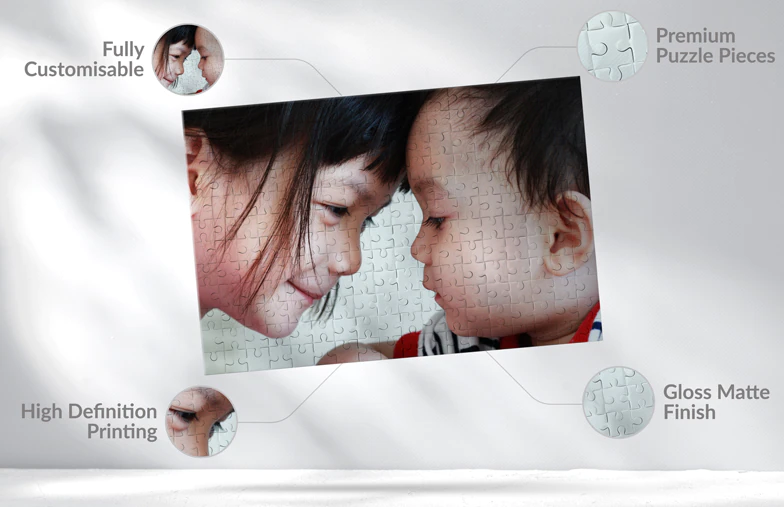Puzzle fotografico personalizzato: Stampa ad alta definizione di due bambini, pezzi premium, finitura opaca lucida. Crea il tuo ricordo unico!