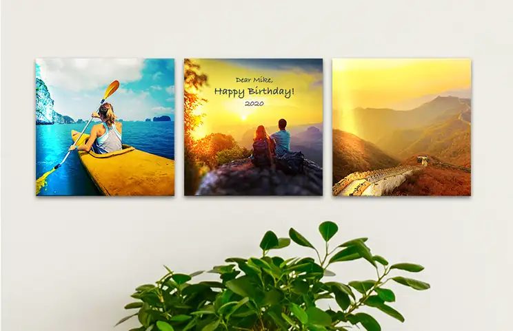 quattro stampe fotografiche in metallo con foto delle vacanze