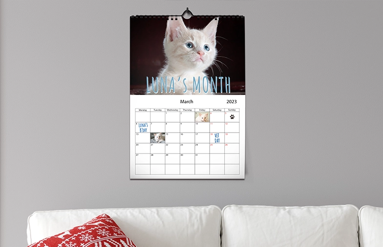 Calendario da parete A3 2020 appeso con design fotografico personalizzato di printerpix